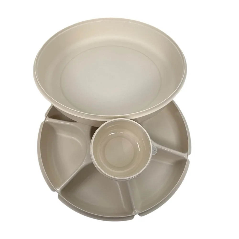Vintage Tupperware Divided Serving‎ Tray & Bowl with Lid Off White A72Q
